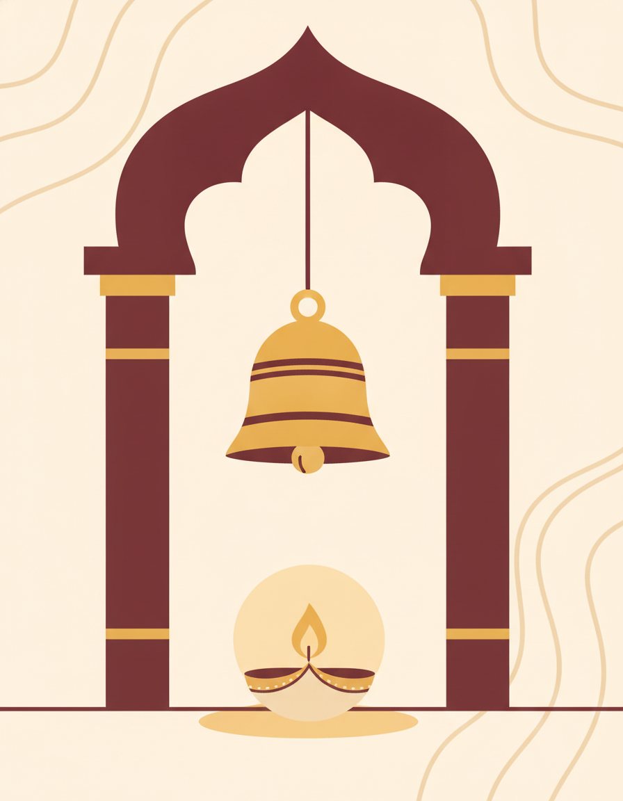 A family gathered around the diya at a home pooja
